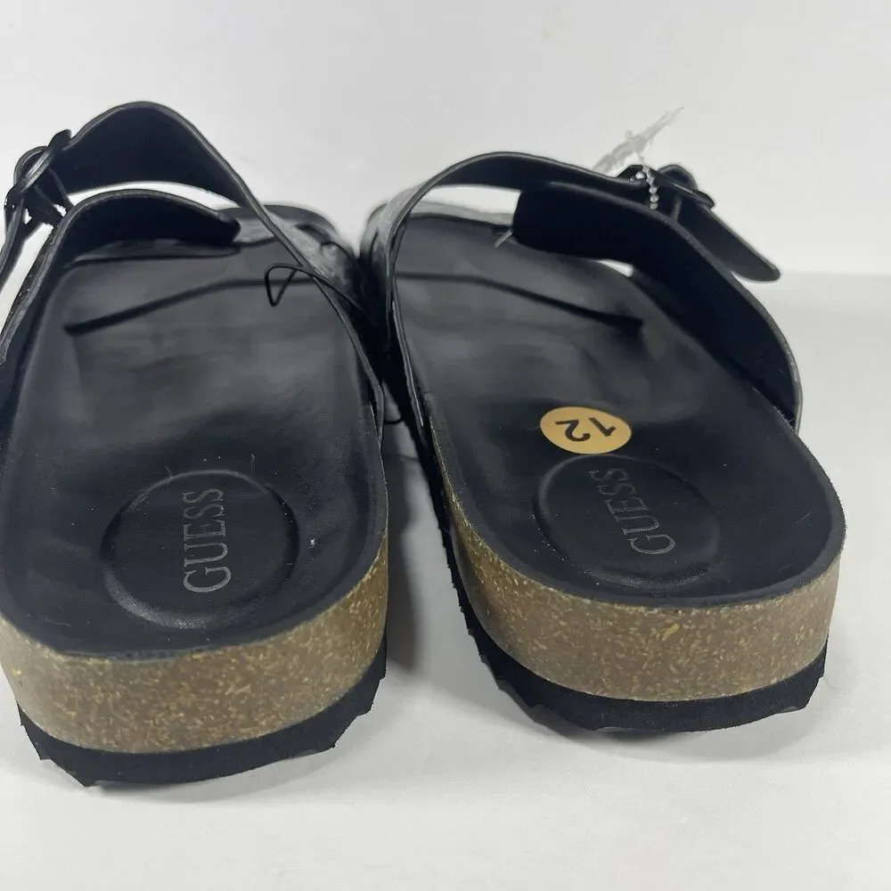 GUESS Men’s Double Strap Slide Sandals Black Logo Embossed Size 12M